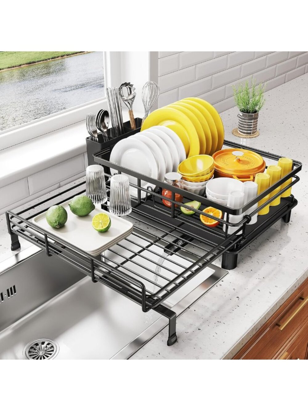 Extendable Stainless Steel Dish Drying Rack, Large Kitchen Sink Drainer